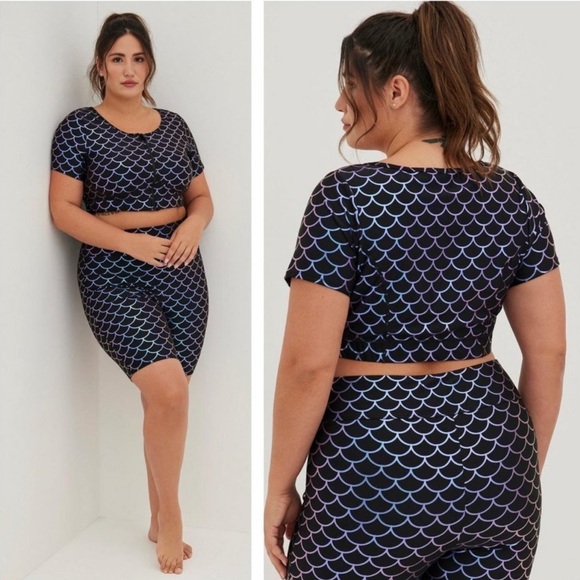 NWT Torrid Mermaid Zip Front Short Sleeve Active Swim Top - Picture 1 of 12